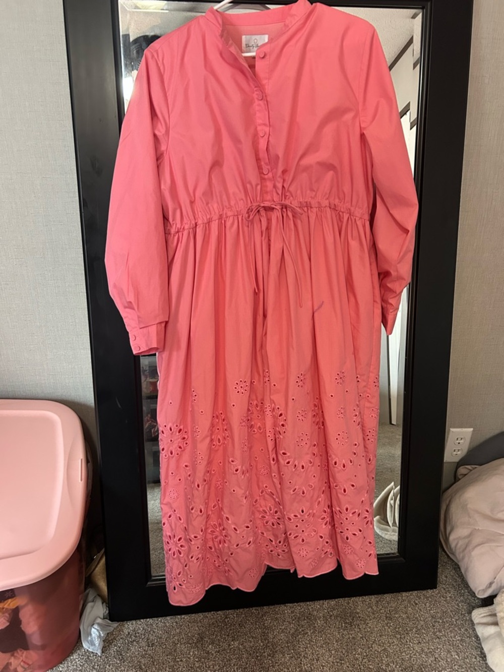 Dainty Jewells Coral Pink Eyelet Drawstring Waist Dress